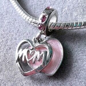 Pink Mom Heart Charm fits PANDORA